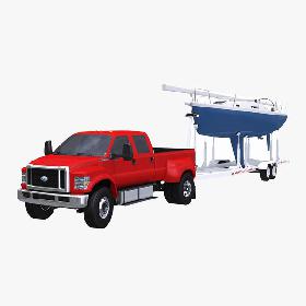 3D 2019 Ford F-650 and Generic Sailboat Trailer